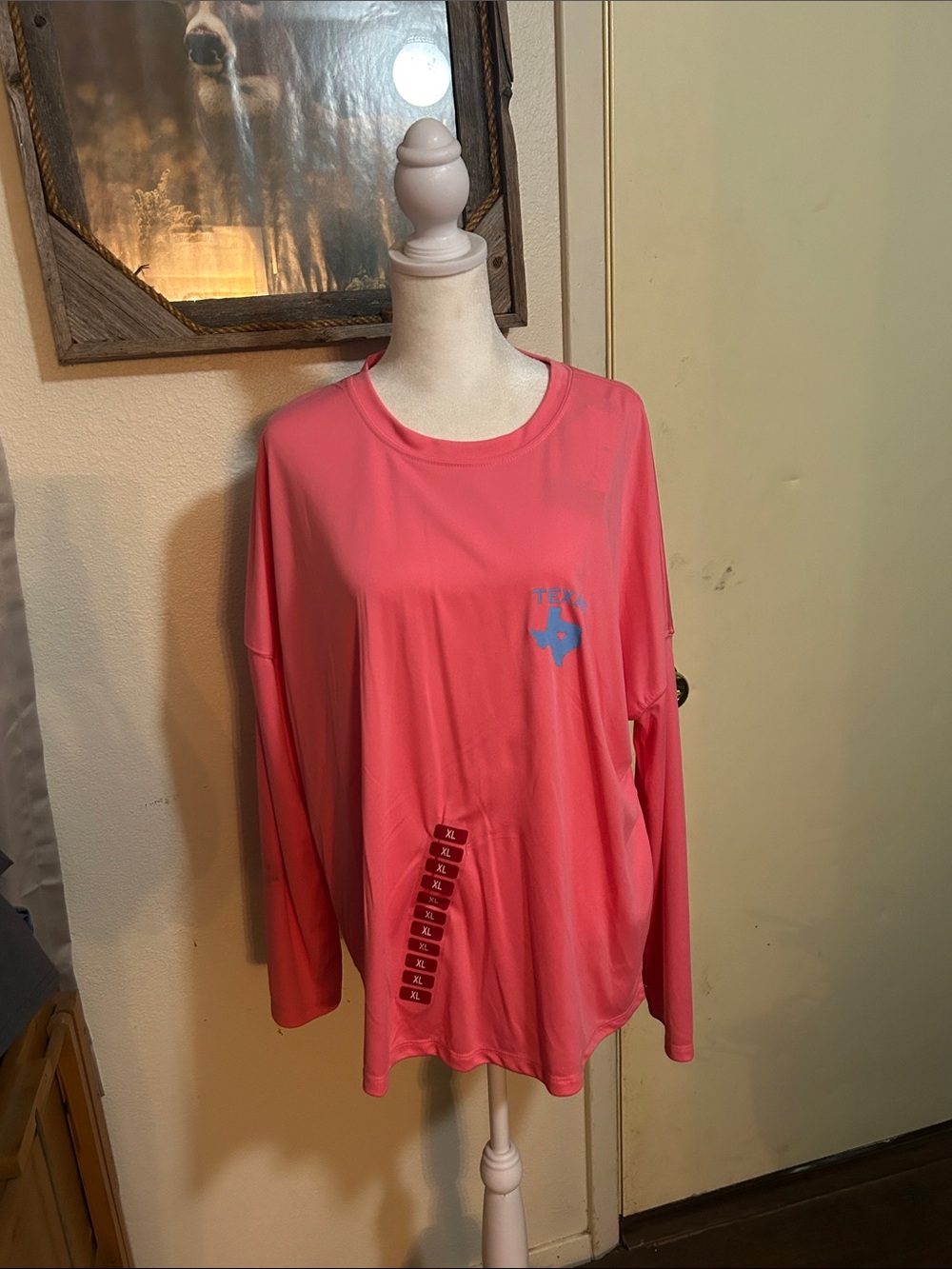 State of Mind Coral Long-Sleeve Tee with Blue Chest Graphic